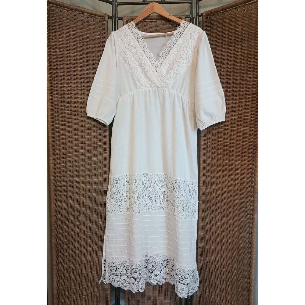 Soft Surroundings Size PXS Romantique Gown Lace Maxi Dress White Boho Cottagecor